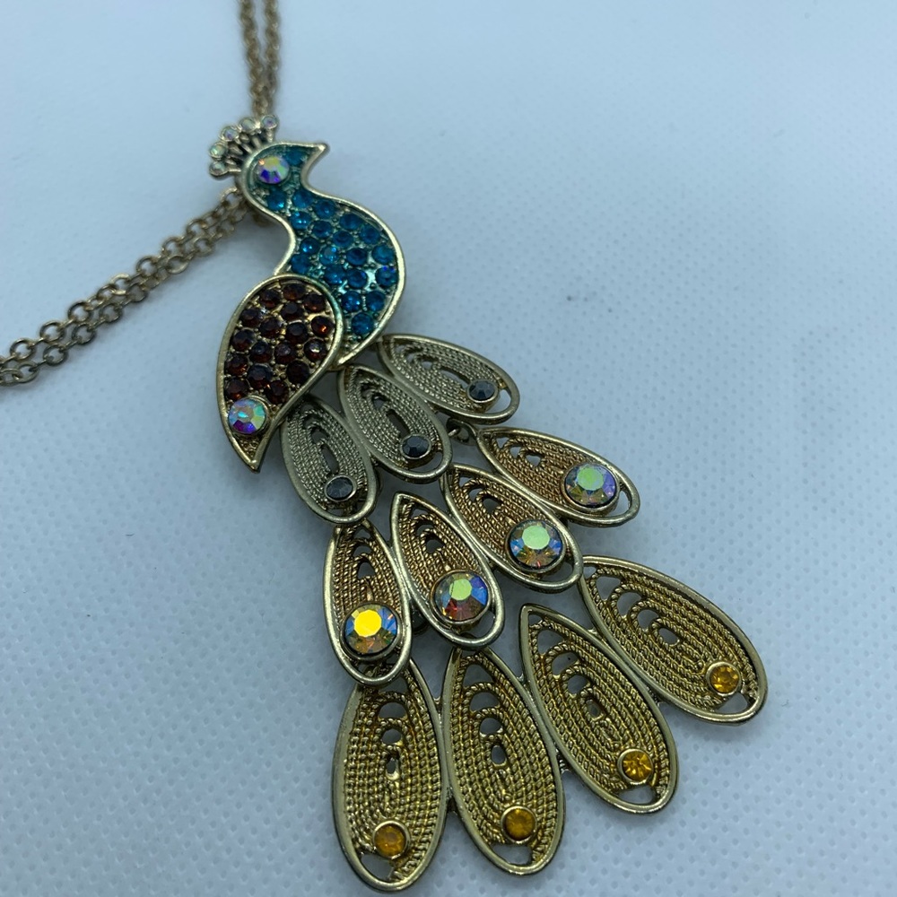 Vintage gold tone peacock necklace